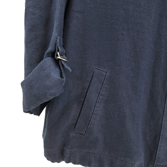 Chico's Utility Jacket 2 L Linen Snap Front 3/4 Tab Sleeve Lightweight Navy Blue - Picture 6 of 8